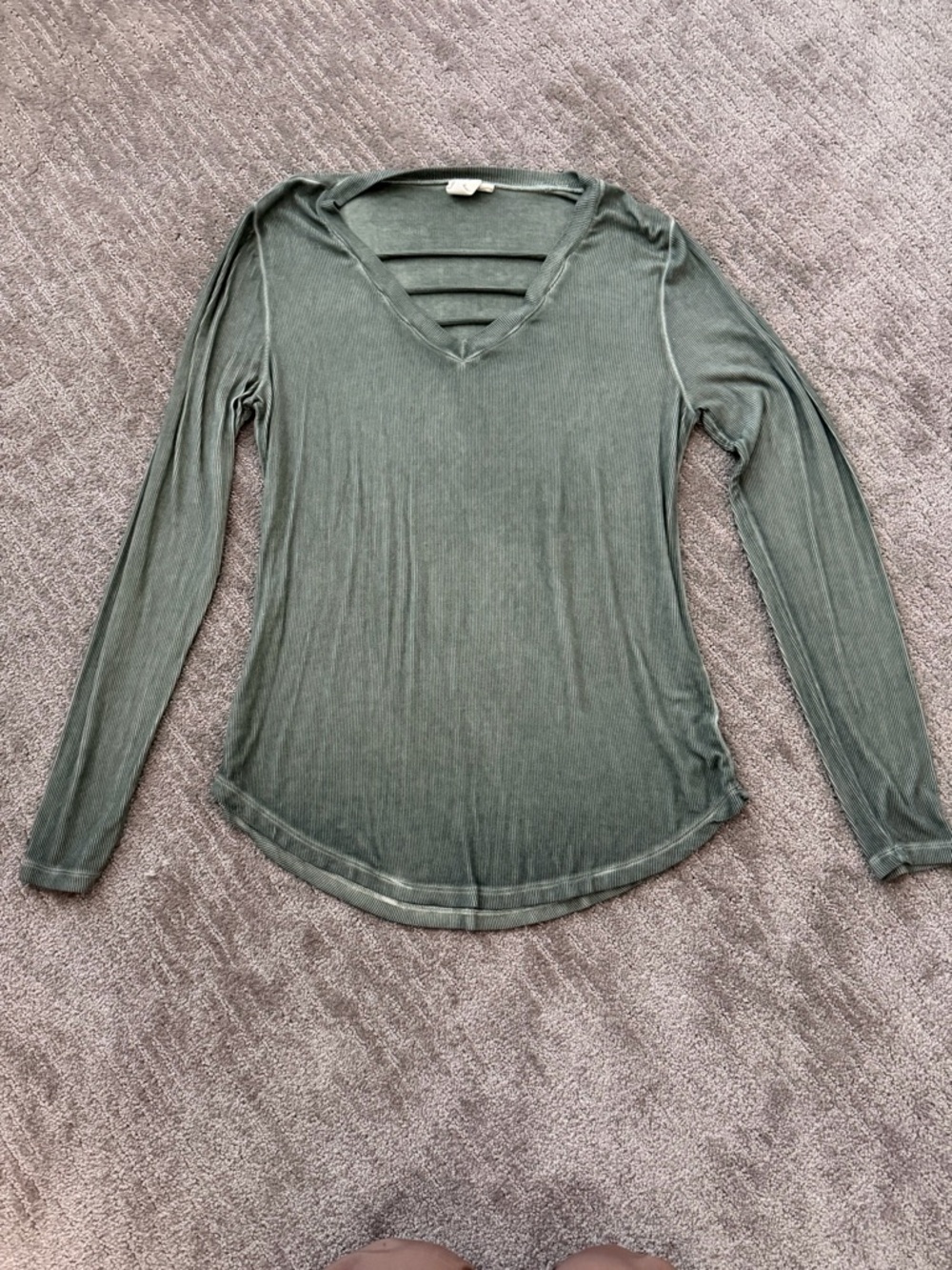 White Crow Olive Green Long Sleeve V-Neck Top with Back Straps